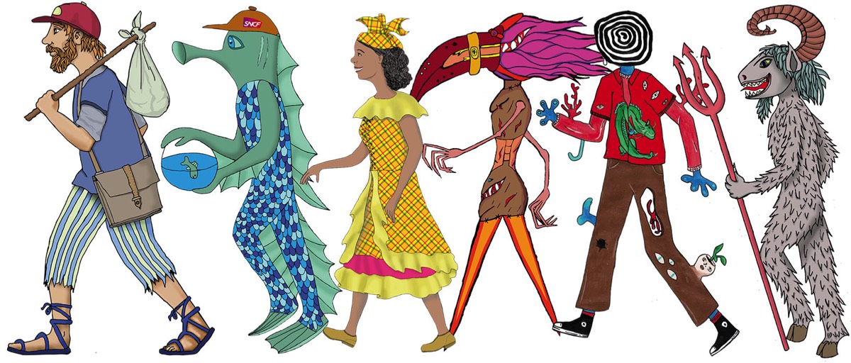 Défilé de personnages extravagants