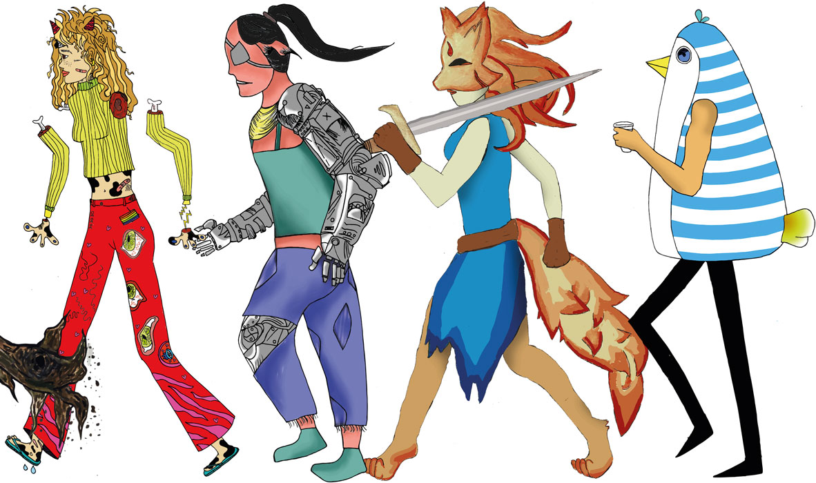 Défilé de personnages extravagants