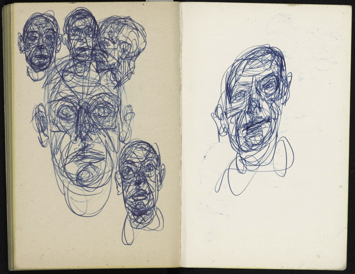 Alberto Giacometti - Têtes - 1963 - Stylo à bille sur page de livre