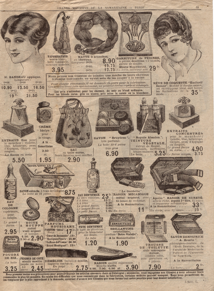Page du catalogue de la Samaritaire au 19 ème